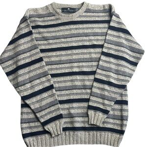 Consensus Sportswear Men’s Striped Crewneck‎ Sweater Gray Navy Medium